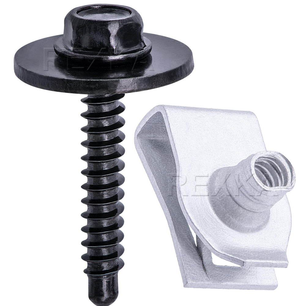Rexka front packaging showing 20-piece U-nut and screw kit for GM vehicles benefits organized set
