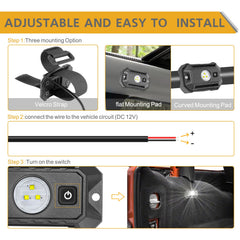 Rfroad Lighting mounted with Velcro on roll bar demonstrating secure, tool-free fit