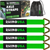 Rhino USA axle tie down straps front view showing four straps and D‑rings for secure hauling