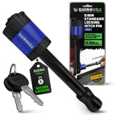 Rhino USA hitch pin front view showing solid-steel construction and secure design