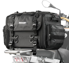 Rhinowalk tail bag front view showing compact profile and mounting straps for secure transport