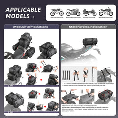 Rhinowalk bag mounted on motorcycle rear rack showing stable attachment benefit