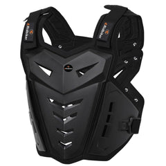 RIDBIKER front view chest armor showing full coverage and secure fit