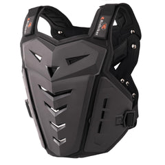 RIDBIKER front view of vest showing full chest protection and secure fit