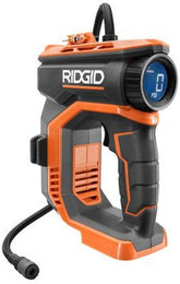RIDGID inflator front view showing compact orange body and controls for portability