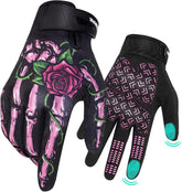 RIGWARL front view of pink skeleton gloves showing full-finger protection and style