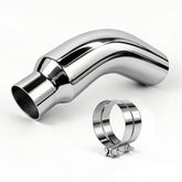 RILMATON exhaust elbow front view showing polished chrome finish and clean outlet
