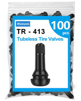 Riseuvo front pack of TR413 valve stems showing quantity and branding for easy inventory