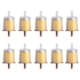 Riyhch front view of packaged 10-piece fuel filters showing quantity and clear shells benefit visual inspection