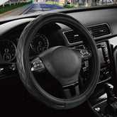 Road Comforts front view showing sleek black steering wheel cover and sporty styling benefit