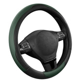 Road Comforts front view of green steering wheel cover showing fit and style benefiting grip