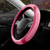 Road Comforts front view of pink steering wheel cover showing fit and style