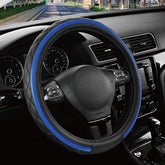 Road Comforts front view showing black and blue design and neat stitching for style