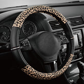 Road Comforts front view showing leopard cover on steering wheel for stylish protection