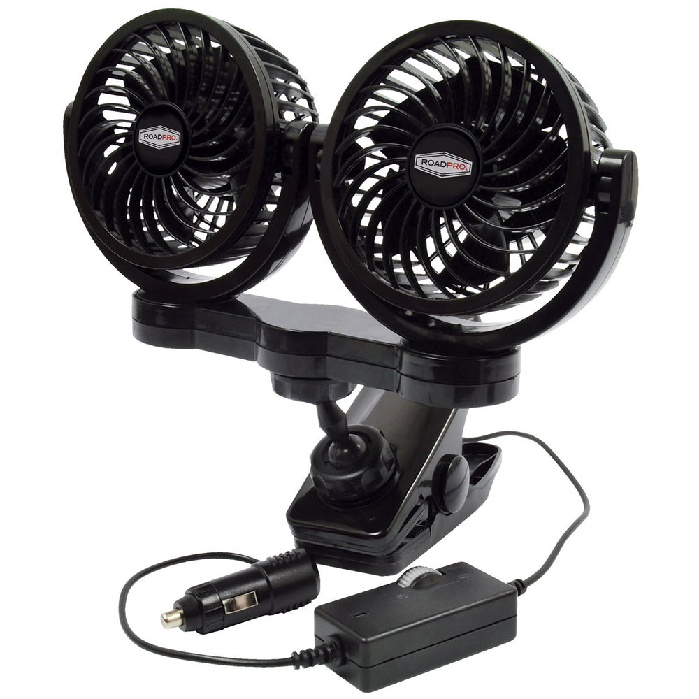 RoadPro dual fan front view showing dual heads and compact design for targeted airflow