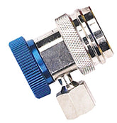 Robinair 18190A front view showing chrome-plated body and hose connection, ensures secure service