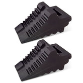 ROBLOck front view of two black wheel chocks showing compact design and durable finish for secure parking
