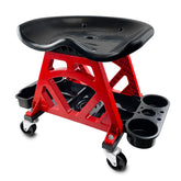 ROBLOCK front view of mechanic stool showing ergonomic seat and tray for easy access