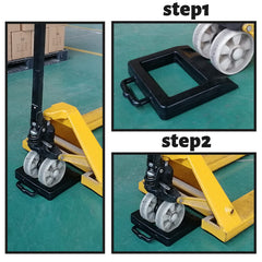 ROBLOK chock in use on truck floor preventing pallet jack movement