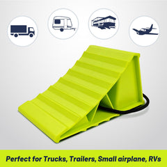 ROBLOck chock placed against trailer wheel illustrating secure parking and safety