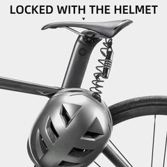 ROCKBROS lock wrapped around motorcycle frame demonstrating 150cm reach and security