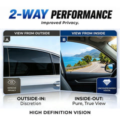 RockRose applied to car rear window demonstrating privacy and glare reduction