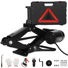 ROGTZ electric scissor jack front view showing compact case and ready-to-use benefit
