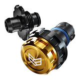 Ronin Factory front view of yellow replacement drain plug showing durable billet finish and valve benefit