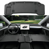 Ronsoile tray installed front view showing neat Tesla fit and workspace benefit