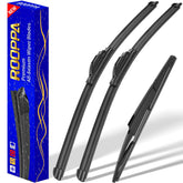 Rooppa front packaging showing three replacement wiper blades and benefit of direct-fit replacement