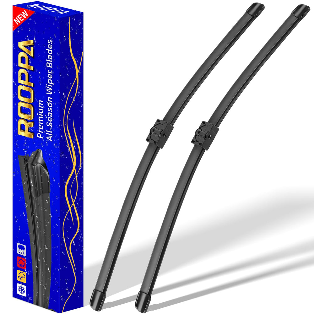 Rooppa front packaging showing complete wiper set and fitment information for BMW