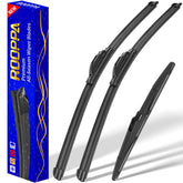 Rooppa front packaging showing 3-piece wiper set and included manual, clear fit info