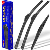 Rooppa front packaging showing full 3-piece wiper kit and fitment details for quick identification