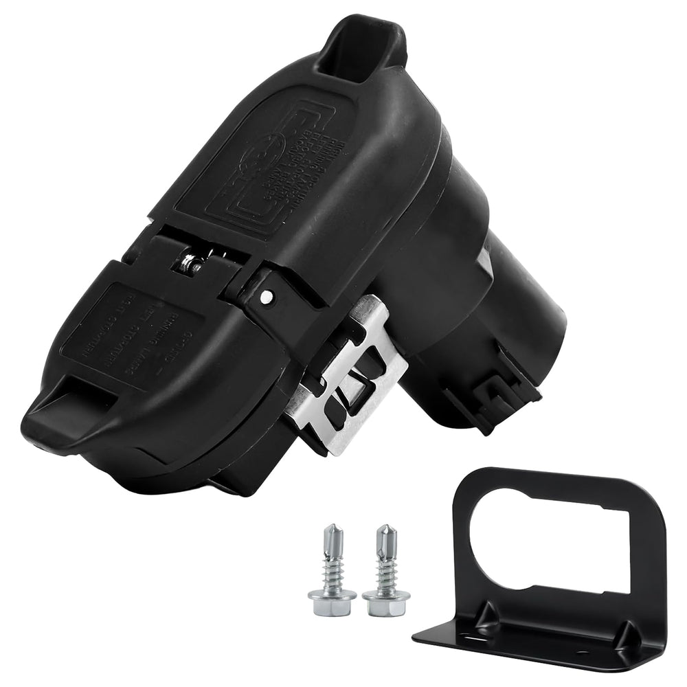 ROOTMUTIFY front view of trailer connector showing plug faces and bracket, ensures reliable towing