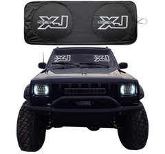 Rorex sunshade front packaging showing fit for Cherokee XJ and benefits