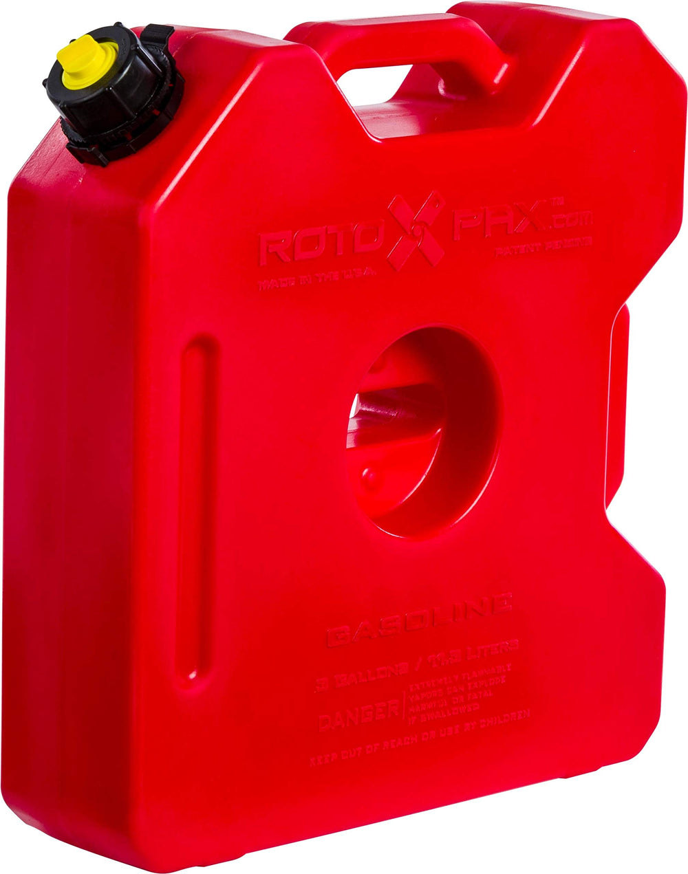 RotopaX 3-gallon pack front view in red showing cap and label, durable and leakproof