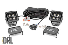 Rough Country front view of 2-inch black series cube light showing compact profile and durable finish