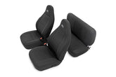 Rough Country front seat covers installed showing protection and clean look
