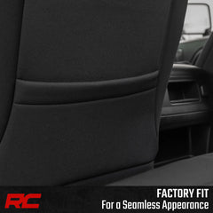 Rough Country installed front seats in Ram cabin showing tailored factory-like fit