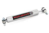 Rough Country N3 steering stabilizer front view showing mount and bracket for direct fit