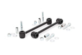 Rough Country rear sway bar links front view showing black powder coat and durable construction benefits