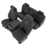 Rough Country front seat cover showing snug factory-style fit and protection