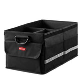 Rubbermaid front view of trunk organizer showing compartments and durability