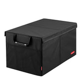 Rubbermaid front view showing two compartments and cover for organized storage