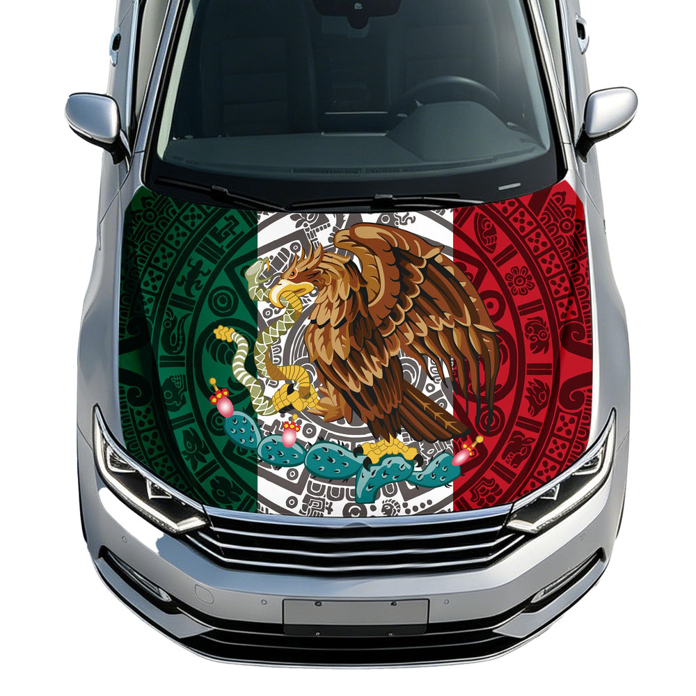 Ruchikaj front view of Mexico flag hood cover showing full print and fit benefit