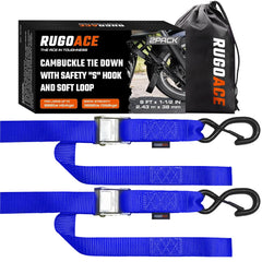 RUGOACE front packaging showing 2-pack blue straps, easy transport