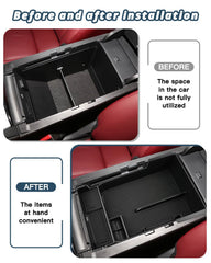 Ruiya showing phone and keys in tray for quick access benefit