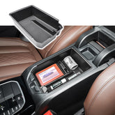 RUNROAD front view of console tray showing tidy compartments and quick access benefit
