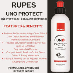 RUPES UNO Protect applied with polisher showing one-step gloss and protection