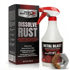 RUST BULLET bottle front label showing product identity and ease of use